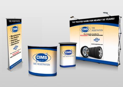 CIMS Tradeshow Popup Back Wall, Retractable Banner & Podiums